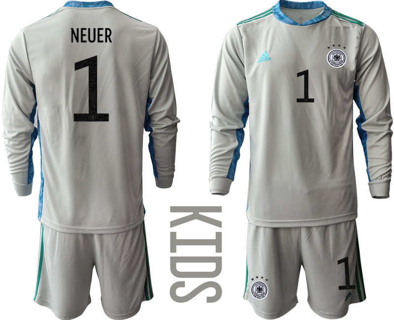 Youth 2021 European Cup Germany grey Long sleeve goalkeeper #1 Soccer Jersey->germany jersey->Soccer Country Jersey